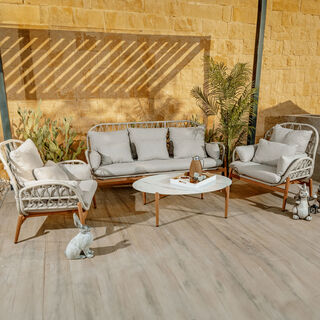 Homez 4pcs diamond weave aluminum sofa set with coffee table, beige rope