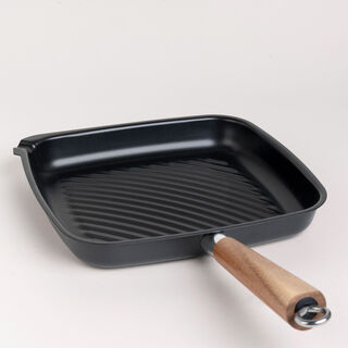 Alberto Non Stick Grill Pan With Wood Handle Square Shape Black