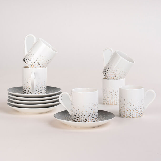 دلتي طقم فناجين قهوة تركي بورسلان رمادي وأبيض 12 قطعة image number 4