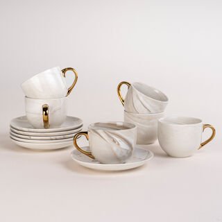 La Mesa Marble Tea Cup & Saucer Set 12 Pieces Gold