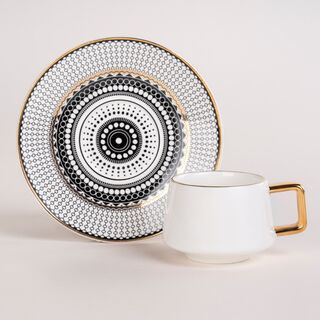 دلتي طقم فناجين قهوة تركي بورسلان أسود وأبيض 12 قطعة