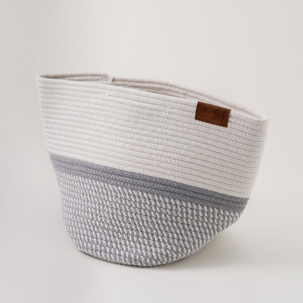 Homez woven basket 30*33 top white & bottom grey with hidden handle image number 4
