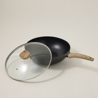 Alberto Non Stick Wok Pan With Glass Lid Black Color