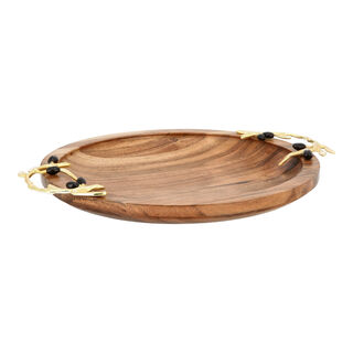 Wooden Round Dish With Olive Handle Xlarge 30Cm