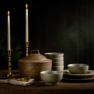 La mesa brown porcelain soup tureen set 6 pc