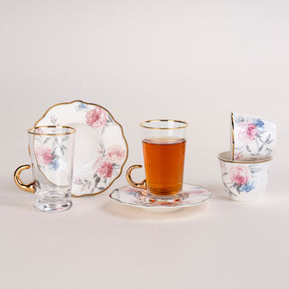 Dallaty white porcelain and glass Tea and coffee cups set 18 pcs