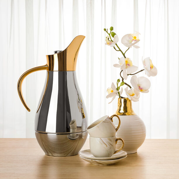 دلتي دلة من الستانلس ستيل كروم وذهبي 1 لتر image number 3