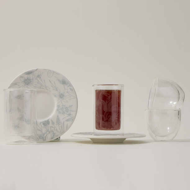 Dallaty white porcelain and glass Tea and coffee cups set 18 pcs image number 0