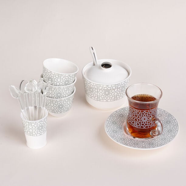 Zukhroof 28 Pieces Porcelain Tea And Coffee Set Othmani Gray Serve 6 image number 0