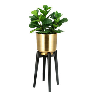Planter Gold With Wood Stand Gold
