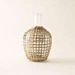 هومز إناء زجاجي بغطاء منسوج من الخوص 25*15.5*15.5سم image number 0