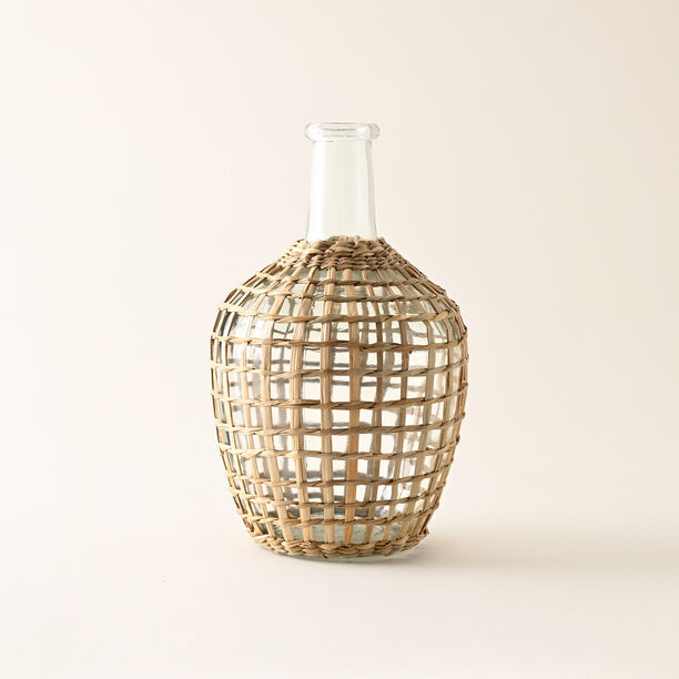 هومز إناء زجاجي بغطاء منسوج من الخوص 25*15.5*15.5سم image number 0