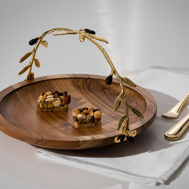 Wooden Round Basket With Olive Handle 25Cm image number 0
