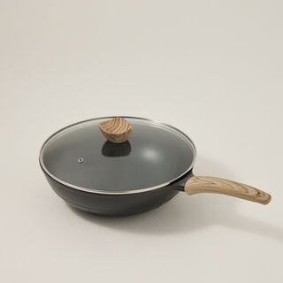 Alberto Non Stick Wok Pan With Glass Lid Black Color