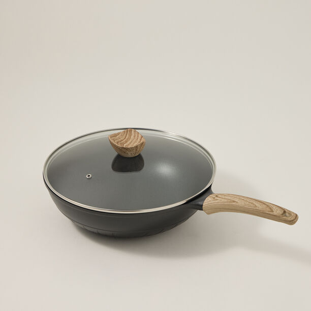 Alberto Non Stick Wok Pan With Glass Lid Black Color image number 0