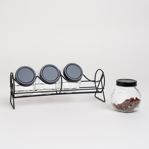 Alberto 4 Pieces Glass Spice Jars With Clip Lid And Metal Rack image number 0