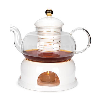 English Tea Pot With Warmer Inner Edg2 Gold