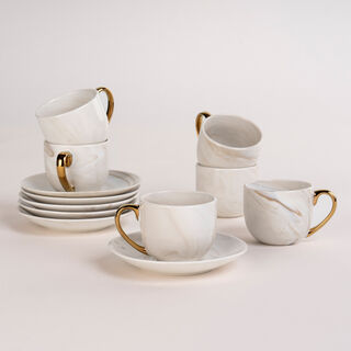 طقم أكواب قهوة رخام بمسكة ذهبية 12 قطعة من لاميسا