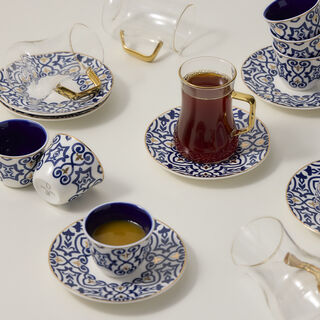 Dallaty blue and gold porcelain tea and coffee cups set 18 pcs