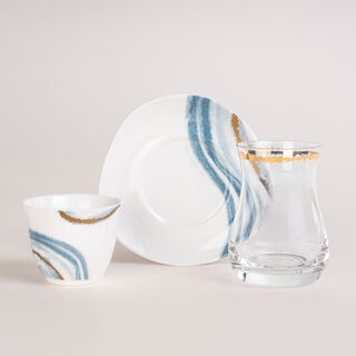 La Mesa white porcelain and glass tea and coffee cups set 18 pcs