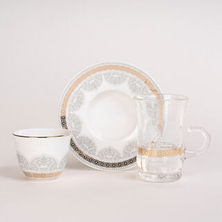 Tea And Coffee Set 28 Pieces Porcelain Silver And Gold 