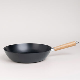 Alberto Non Stick Wok Pan With Wood Handle Round Shape Black