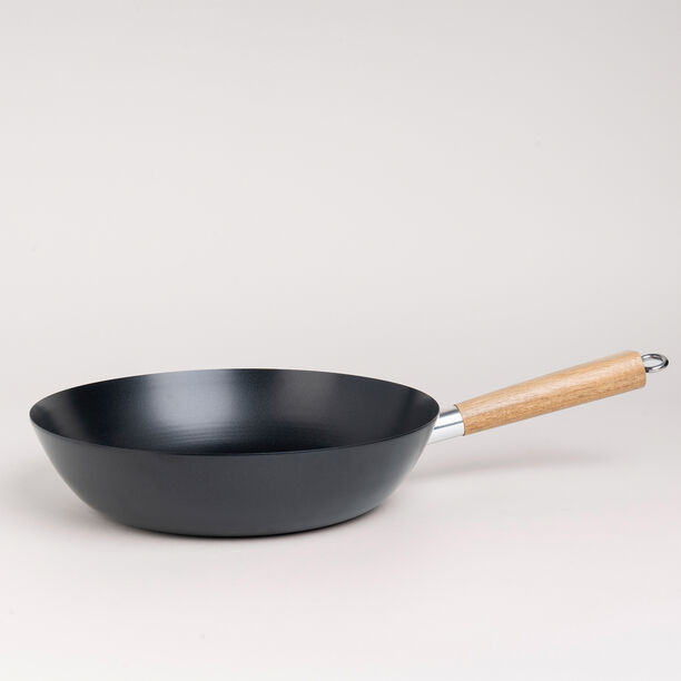 Alberto Non Stick Wok Pan With Wood Handle Round Shape Black image number 1