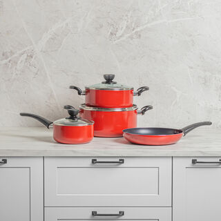 Cookware Non Stick&nbsp;Set 7 Pieces With Glass Lid Red