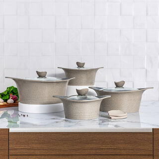 Alberto almuinum 8pcs cookware set, light brown