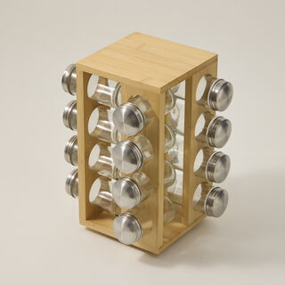 طقم برطمانات توابل 16 قطعة بحامل بامبو