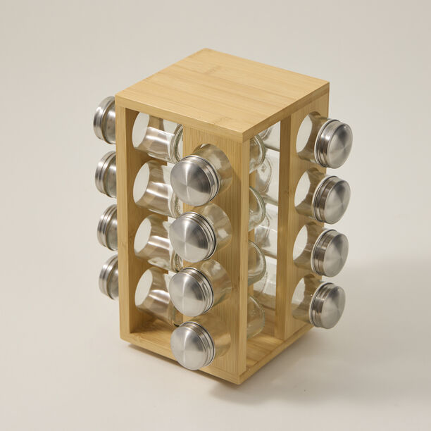 طقم برطمانات توابل 16 قطعة بحامل بامبو image number 1