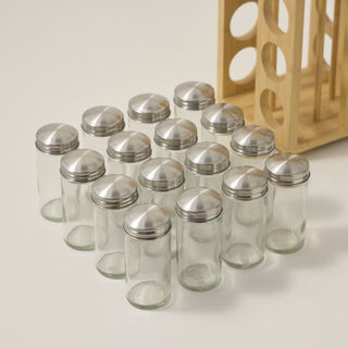 طقم برطمانات توابل 16 قطعة بحامل بامبو