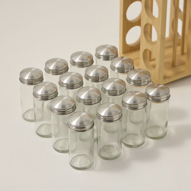 طقم برطمانات توابل 16 قطعة بحامل بامبو image number 3