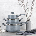 بنتولا طقم أواني طبخ 7 قطع ألمنيوم غير لاصق مع أغطية زجاج، رمادي image number 0