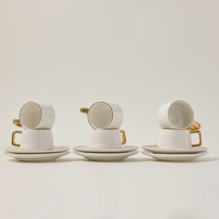 دلتي طقم فناجين قهوة تركي بورسلان لون ذهبي وأبيض 12 قطعة