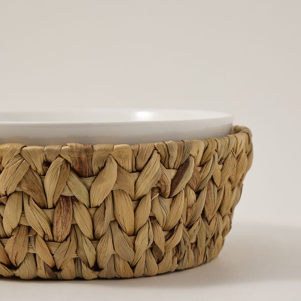 Porcelain Round Salad Bowl With Rattan Basket image number 2