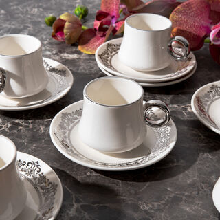 طقم فناجين قهوة تركية بورسلان 12 قطعة فضي