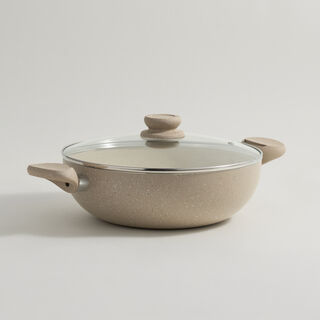 Alberto aluminum wok pan with glass lid 26*8*40cm, cream