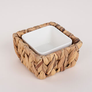 Porcelain Square Dish With Rattan Basket
