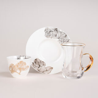 La Mesa white glass and porcelain coffee and tea cups set 21 pcs