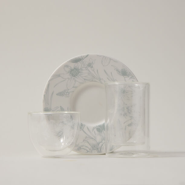 Dallaty white porcelain and glass Tea and coffee cups set 18 pcs image number 1