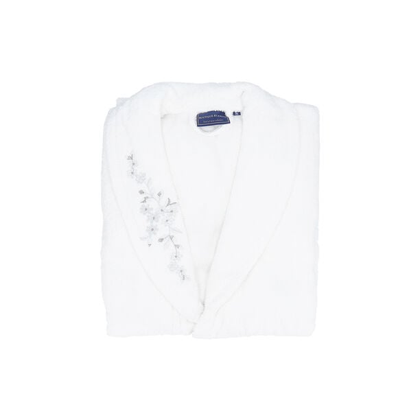 Embroidered shawl collar Bathrobe White Size XL image number 0