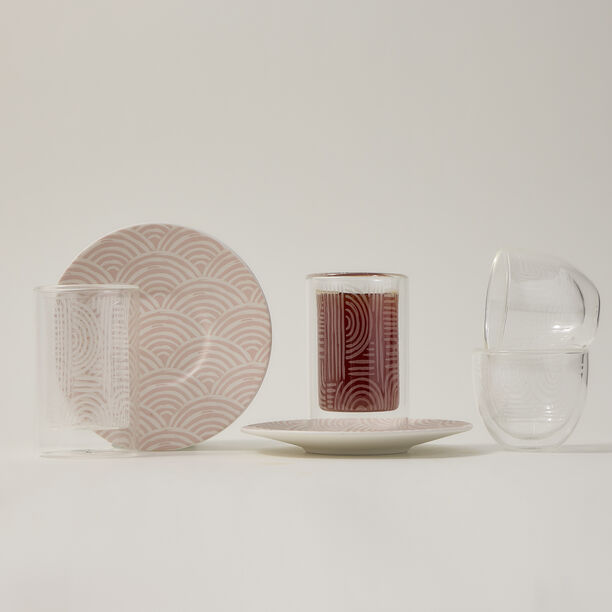 Dallaty white porcelain and glass Tea and coffee cups set 18 pcs image number 0