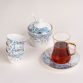 21 Pcs Porcelain Tea And Coffee Set Mosaic Blue