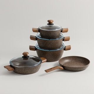 Alberto aluminium 9pcs cookware set, brownstone