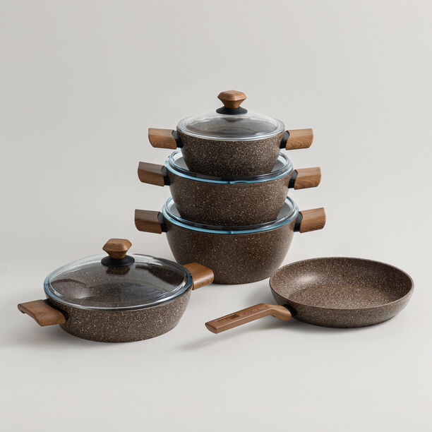 Alberto aluminium 9pcs cookware set, brownstone image number 0