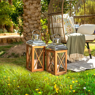 Lantern Wood And Steel Natural & Shiny