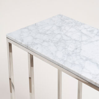 Silver Stainless Steel Side Table With Marble Top