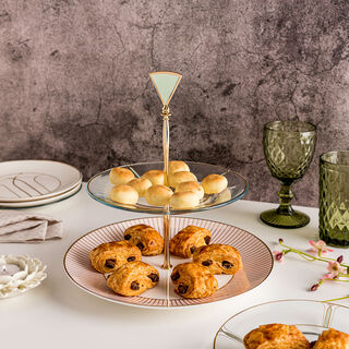 La Mesa pink porcelain/glass cake plate