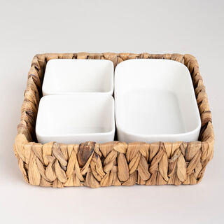 Porcelain Bowl Set With Rattan